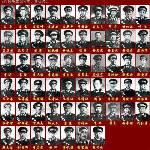 十大元帅十大将军排名开国十大元帅十大将军57员上将