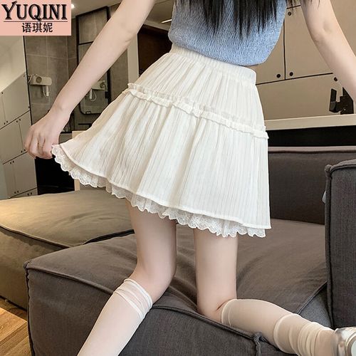 语琪妮夏天女生甜美蛋糕短裙子少女夏季2024新款学生白色蕾丝花边半身