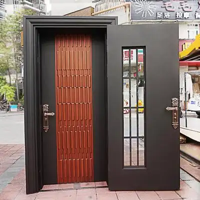 家用铭盾韩式入户双层防盗门电解锌板双色真铜烤漆进户门