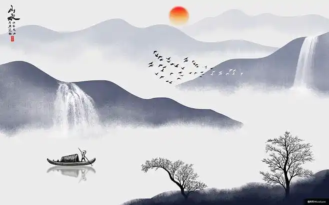 清新淡雅中国水墨山水画山水画意境意境禅意