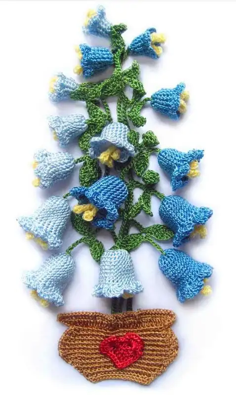 英伦风钩针风铃花盆挂画,后附图解和详细钩织说明