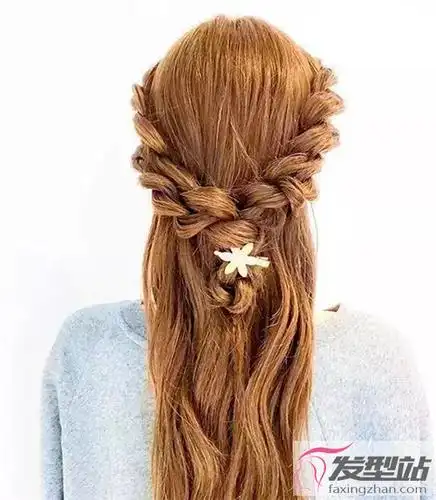 长发女生浪漫编发 文艺苑公主头半编发_发型站_最新流行发型设计发型