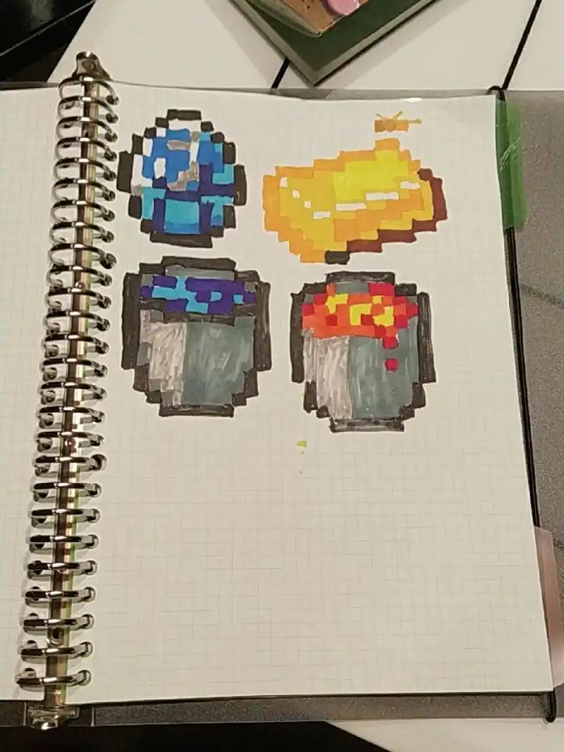 我的世界画画之钻石,金锭,水桶和岩浆通 如果有什么没画好的或者不