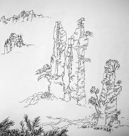 看湖南张家界风景简笔画
