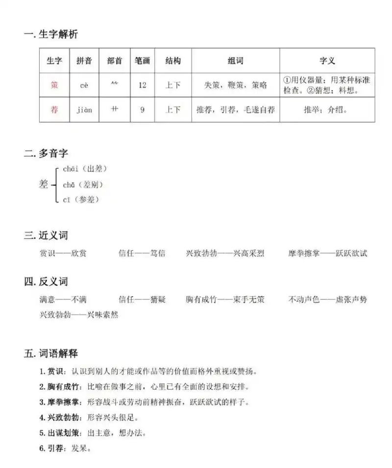 五下第16课《田忌赛马》课堂笔记 #小学语文怎么学# #要开学了# #小学