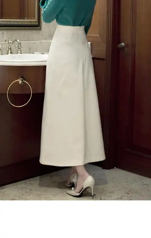 白色半身裙长款高腰2018春装新款女装气质a字裙名媛过膝大摆伞裙
