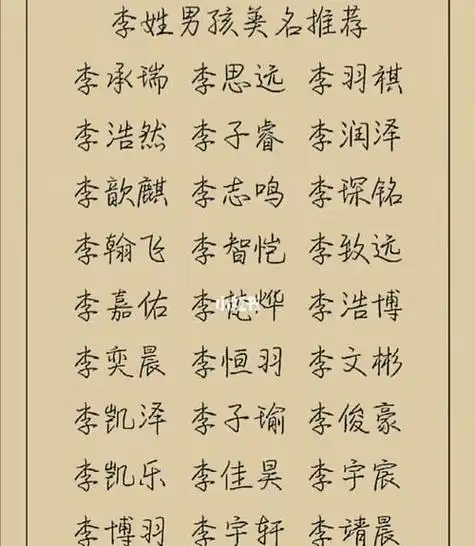 李姓男孩名字大全 李峻熙 (峻:高大威猛;熙:前途一片光明)李嘉懿 (嘉