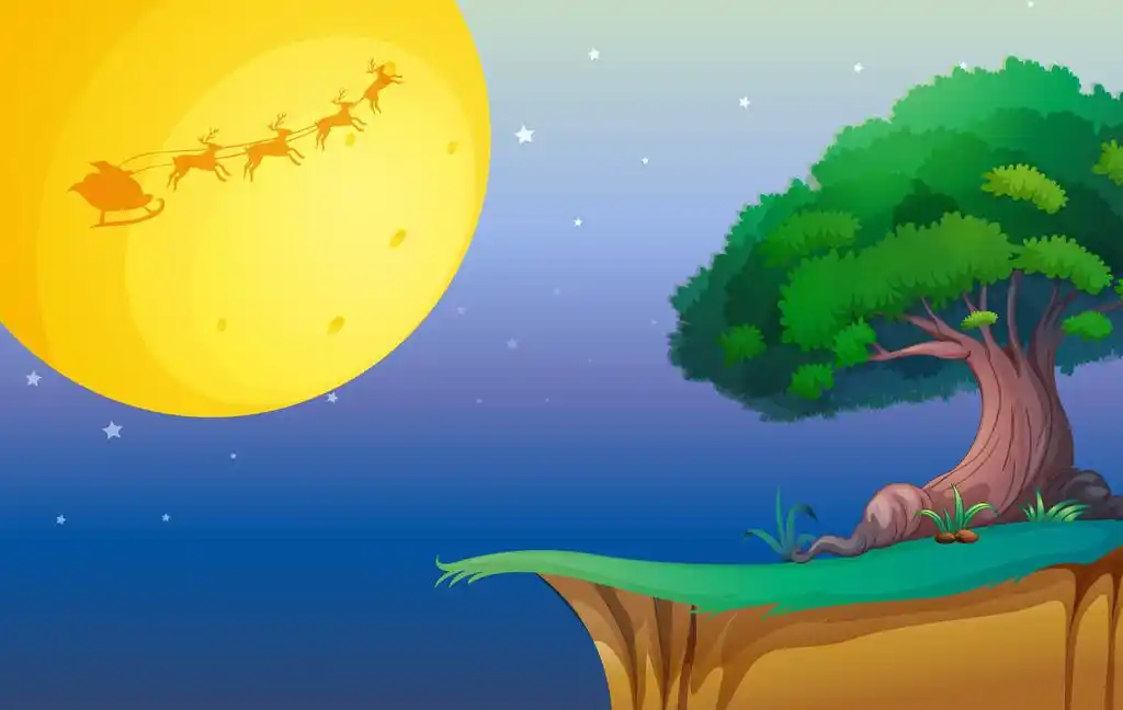 月亮和一棵树,月亮和美丽的自然中的一棵树插图