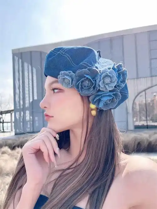 花朵潮流款 蓬松画家帽休闲时髦贝雷帽女 - 服饰配件/皮带/帽子/围巾