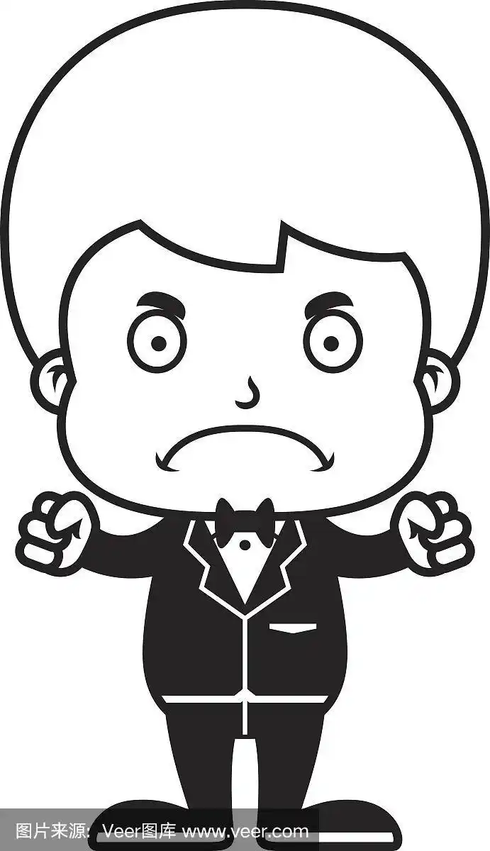 卡通,不高兴的,男孩,新郎,生气