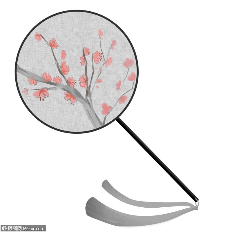 水墨团扇手绘古风物件扇子