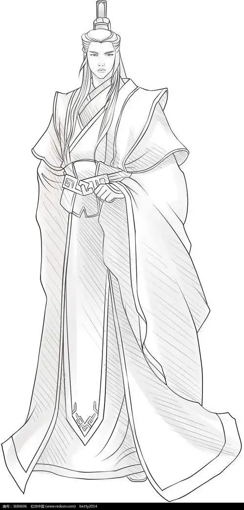 古装男子卡通手绘线稿人物卡通图片             古装人物动漫简笔画