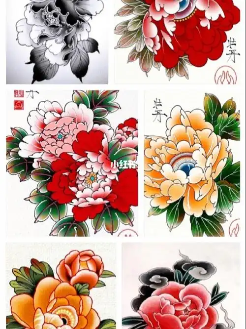 牡丹纹身手稿纹身图案蚌埠纹身光头