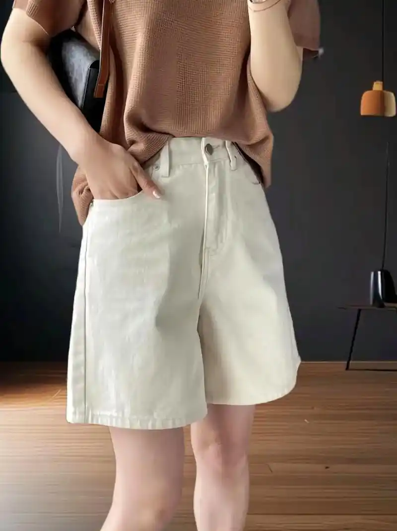 夏季女士五分短裤,a 字版,高腰,透气,阔腿,宽松,显瘦,百搭,弹力,休闲