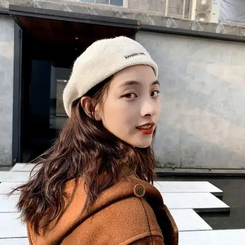 尼曼字母贝雷帽女冬季英伦复古画家帽反戴个性前进帽韩版潮秋冬帽子女