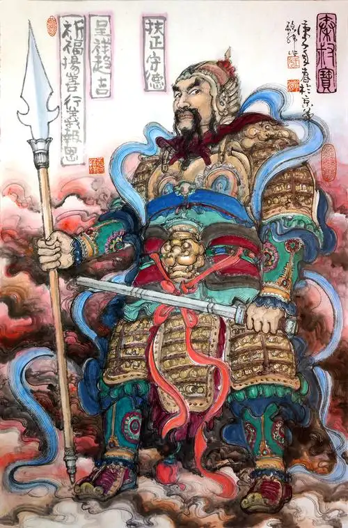 《门神-秦琼》纸本设色 69×46厘米 2020年