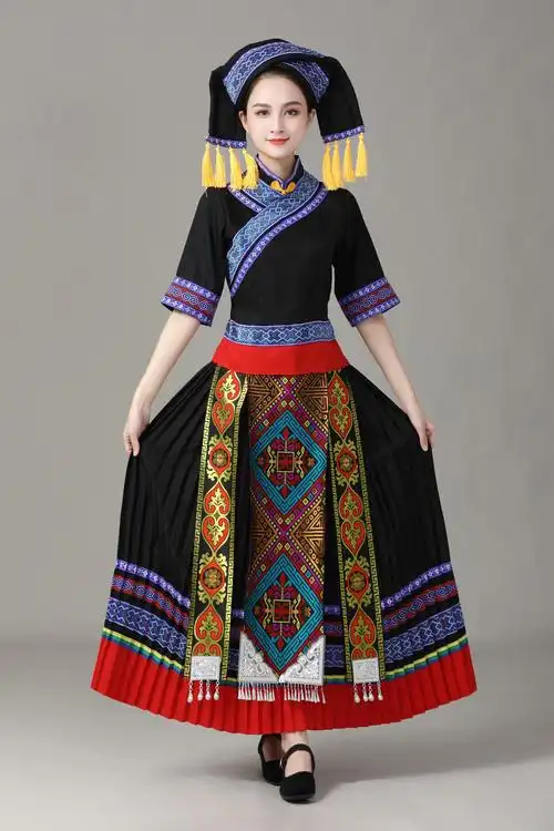 广西壮族舞蹈演出服女56个民族服装跳舞服装少数民族表演服女装 宝石