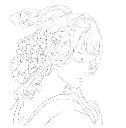 古风女子侧面简笔画 第1页