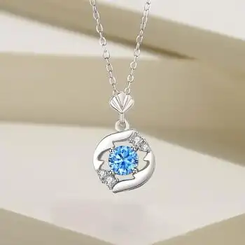 周大福原创ins风海洋之心项链女925时尚冷淡风网红锁骨链项饰品守护