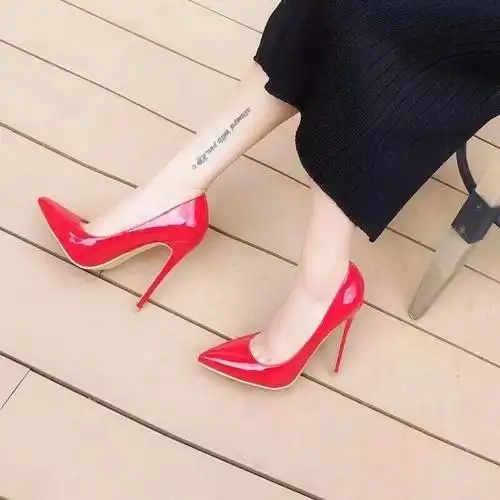 高跟鞋四季黑色漆皮尖头品超细跟宴会女单鞋12cm10厘米8裸色105厘米38