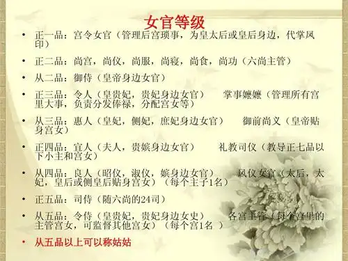 免费文档 所有分类 高等教育 文学 女官等级ppt 礼