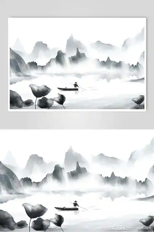 复古古风山水插画素材