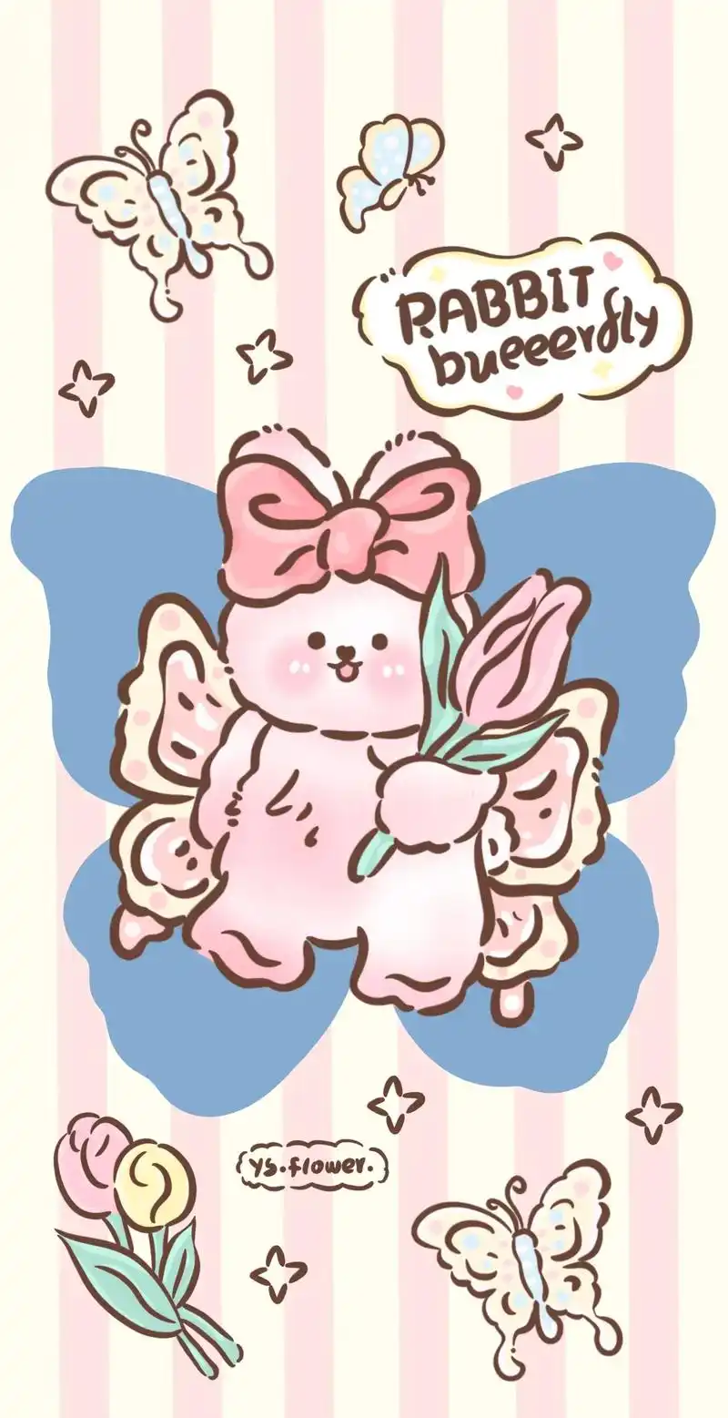 蝴蝶郁金香小兔手机壳图案.#今日壁纸 #原创插画 #商稿 # - 抖音