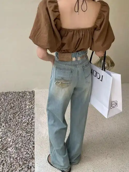 网红牛仔裤女新款高腰直筒今年流行裤子2024小个子网红穿搭阔腿… - 1