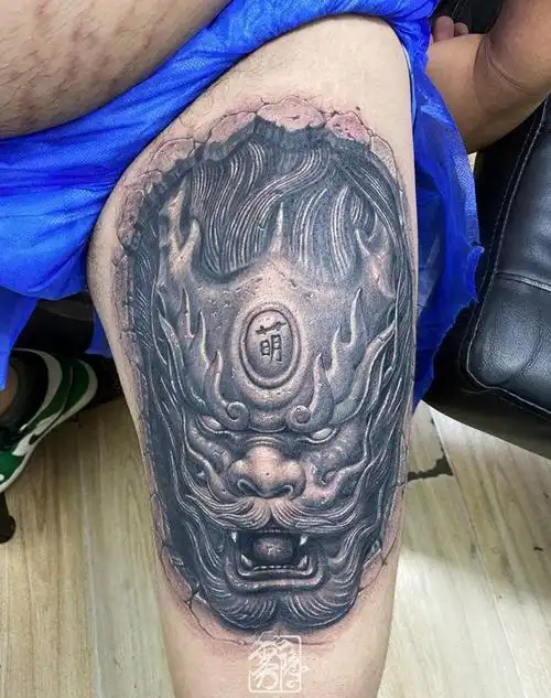 石雕龙修改.纹身图片_腿部石雕龙纹身图案