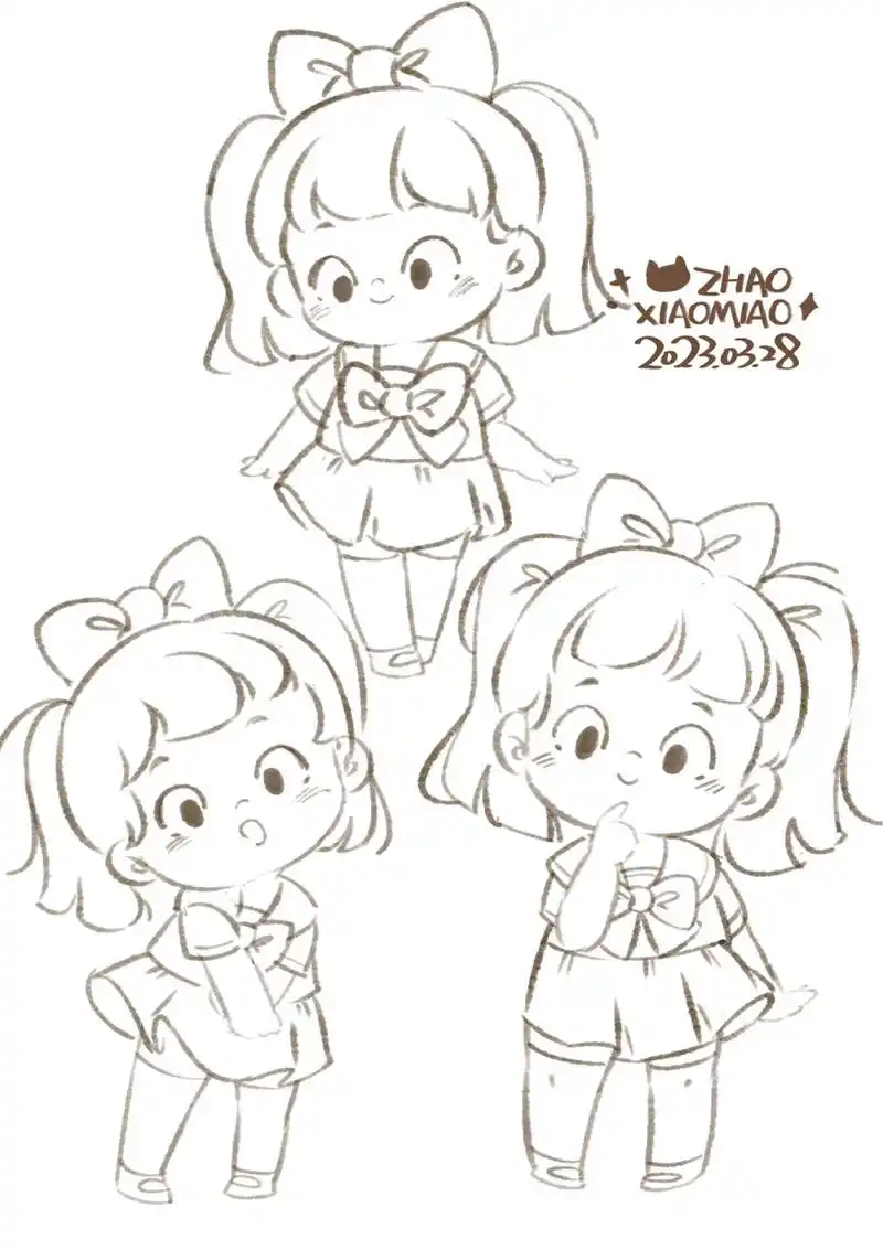 儿童插画|q版人物56 双马尾是不是更俏皮可爱呀 哈哈哈哈哈