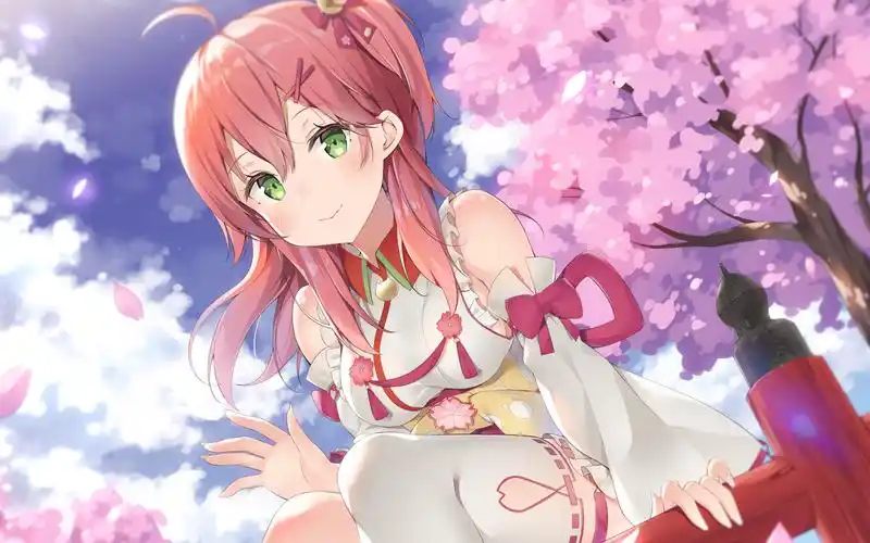 樱花树下的动漫女孩电脑壁纸图片