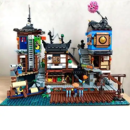 幻影忍者系列忍者花园城市总部大楼码头船成人高难度积木玩具 忍者城