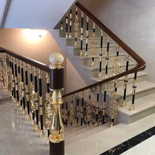 古达定制别墅楼梯扶手栏杆轻奢铝艺室内家用铝合金复式欧式新中式立柱