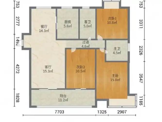 融创望江府3室2厅2卫电梯房精装修125平米
