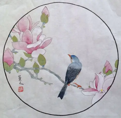 工笔画玉兰花开