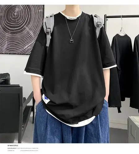 短袖t恤男2021年新款夏季潮男搭配潮流帅气夏装穿搭一套体恤套装 白配