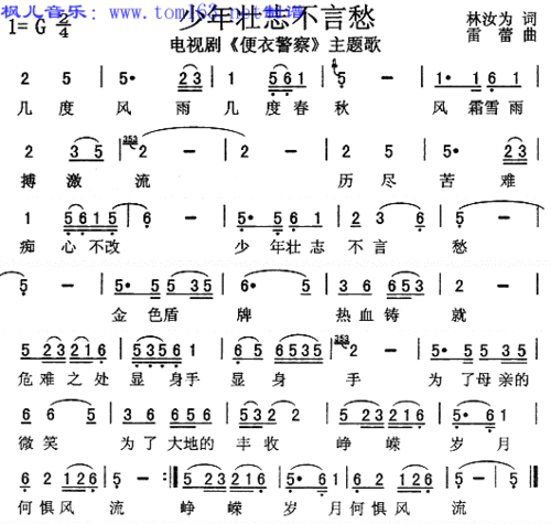 少年壮志不言愁(《便衣警察》主题歌)简谱/歌谱