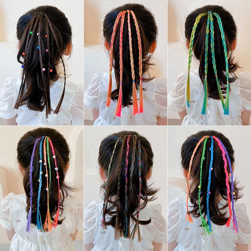 公主宝宝彩色编发绳儿童洋气假发女童宝宝扎头发辫子时尚假发造型