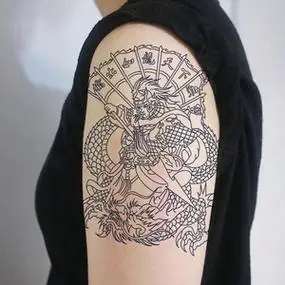 线条战神赵子龙赵云花臂纹身贴防水男女逼真刺青图腾臂持久八旗字