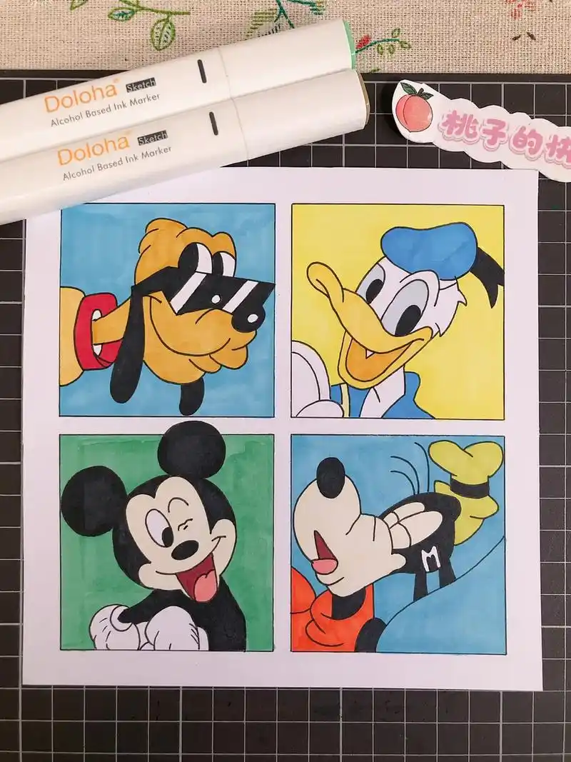 第178幅|米奇四宫格卡通画,附步骤图.画材:📄荷兰白 - 抖音