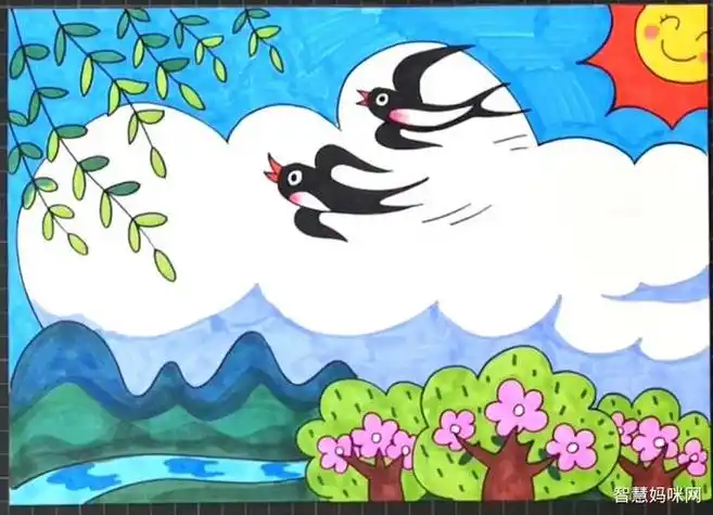 大班美丽的春天儿童简笔画