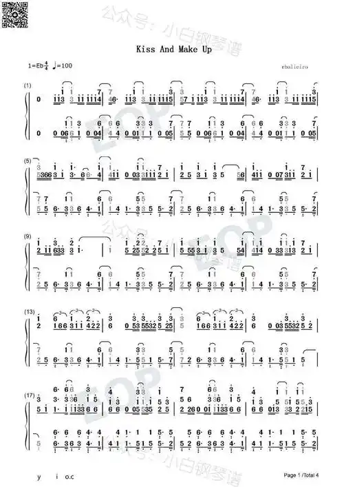 「琴谱|kiss and make up」- dua lipa ft blackpink(含简谱)_lana
