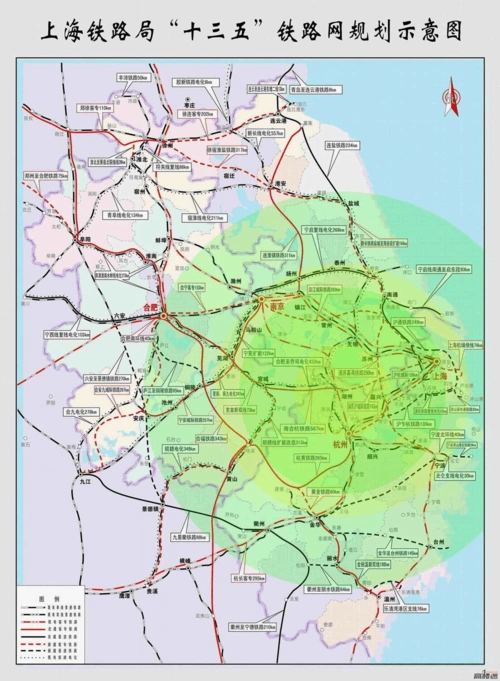 上海铁路局十三五铁路网规划示意图