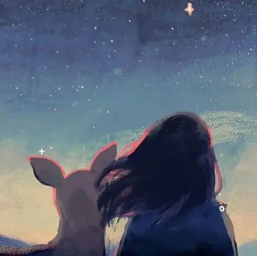 唯美梦幻文艺忧郁女生头像插画