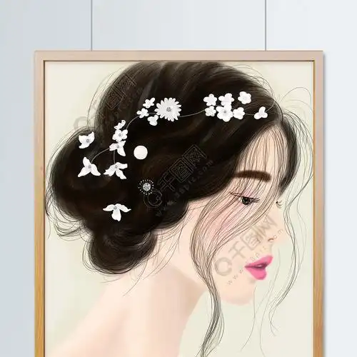 手绘侧脸女孩头像