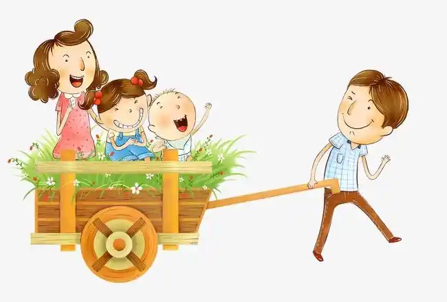 爸爸拉车带家人外出
