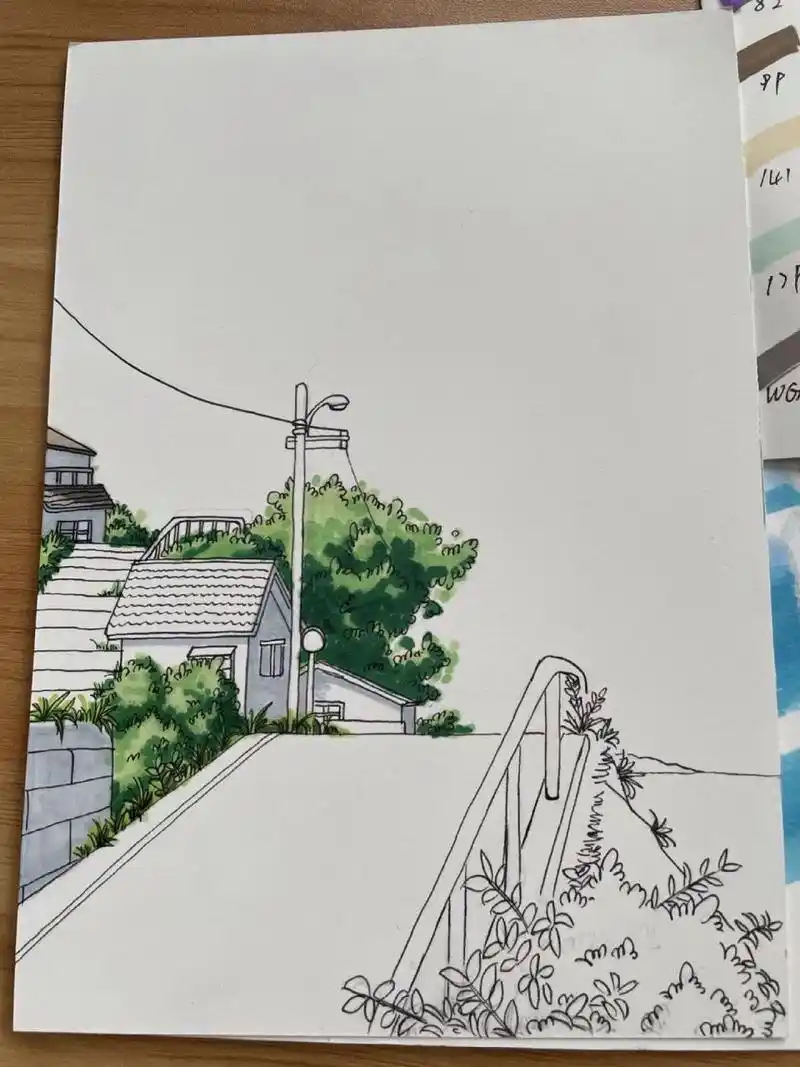 马克笔手绘,风景画 小清新风景图,治愈