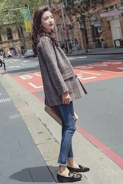 2018秋冬格子西装外套女韩国新款春秋装英伦风韩版复古格纹chic小西服