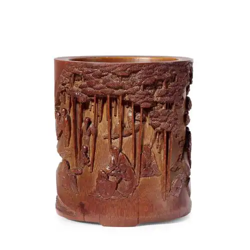 竹刻竹林七贤笔筒