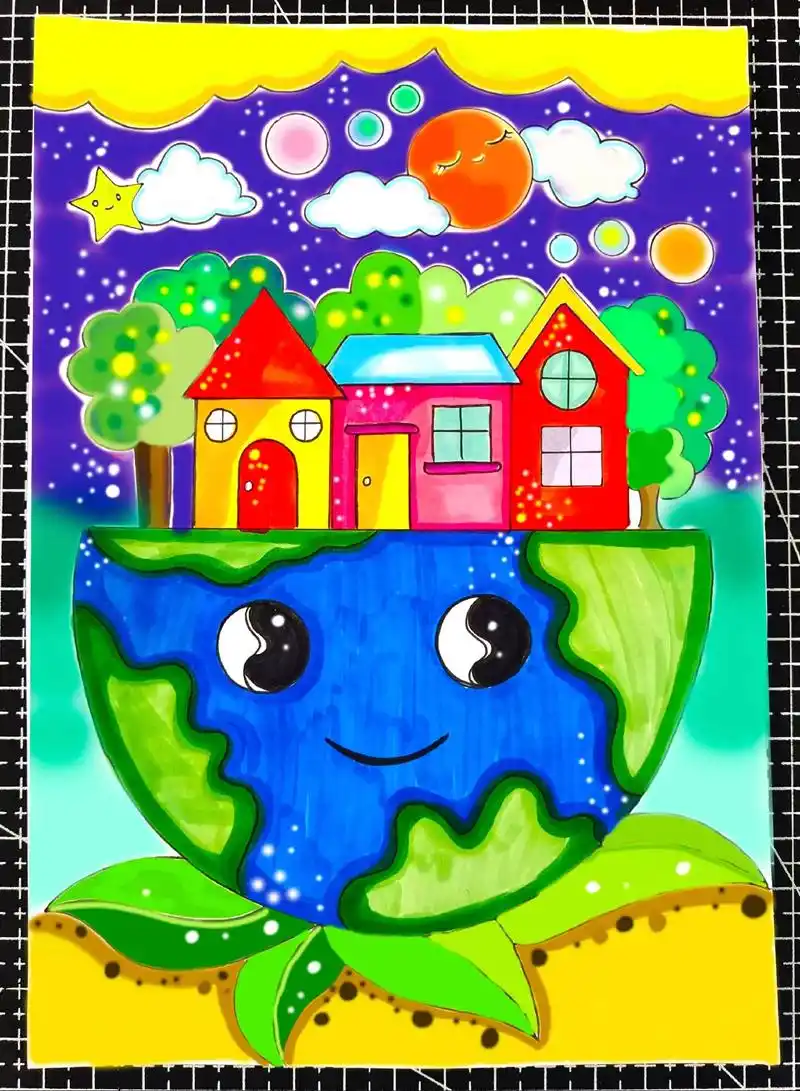 保护环境爱护地球共建美好家园主题画